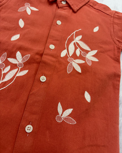 BOYS SHIRTS CODE-B89 He and She Boys Rust Orange Printed Cotton Casual Shirt for Kids