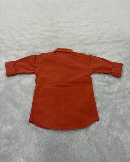 BOYS SHIRTS CODE-B89 He and She Boys Rust Orange Printed Cotton Casual Shirt for Kids