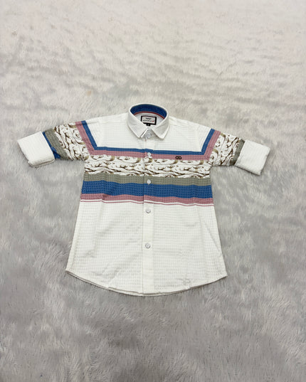 BOYS SHIRTS CODE-B84 He And She Boys White Striped Full Sleeve Casual Cotton Shirt for Kids