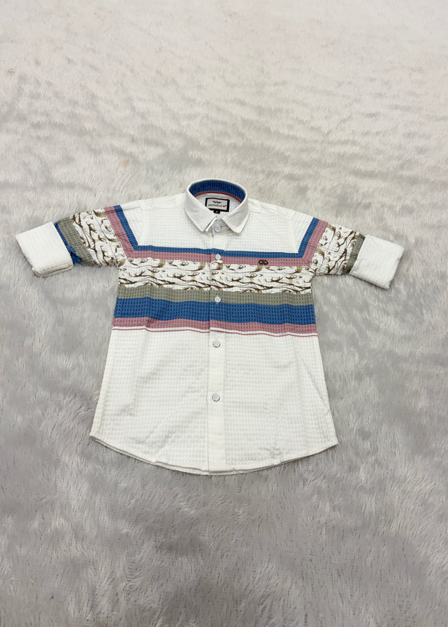 BOYS SHIRTS CODE-B84 He And She Boys White Striped Full Sleeve Casual Cotton Shirt for Kids