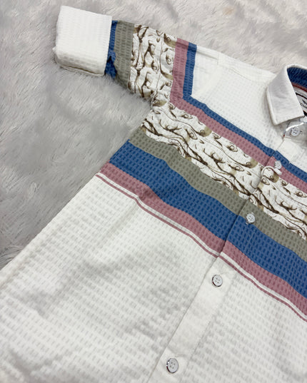 BOYS SHIRTS CODE-B84 He And She Boys White Striped Full Sleeve Casual Cotton Shirt for Kids