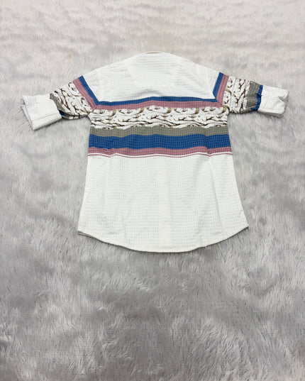 BOYS SHIRTS CODE-B84 He And She Boys White Striped Full Sleeve Casual Cotton Shirt for Kids
