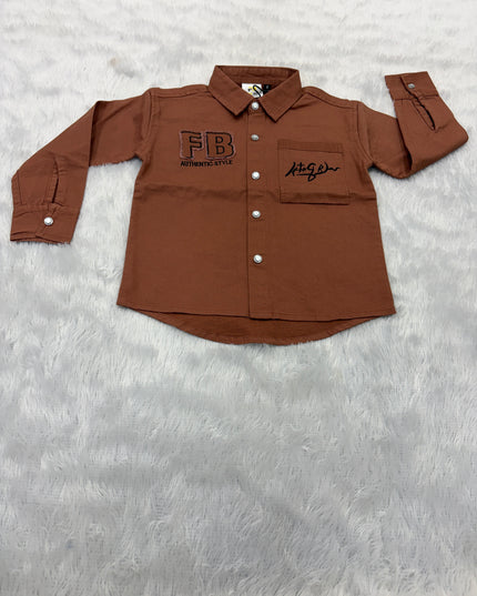 BOYS SHIRTS CODE-B90 He and She Boys Brown Full Sleeve Casual Cotton Shirt | Stylish Party & Casual Wear for Kids