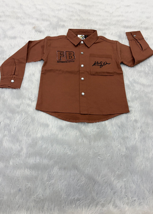 BOYS SHIRTS CODE-B90 He and She Boys Brown Full Sleeve Casual Cotton Shirt | Stylish Party & Casual Wear for Kids