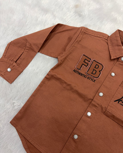 BOYS SHIRTS CODE-B90 He and She Boys Brown Full Sleeve Casual Cotton Shirt | Stylish Party & Casual Wear for Kids