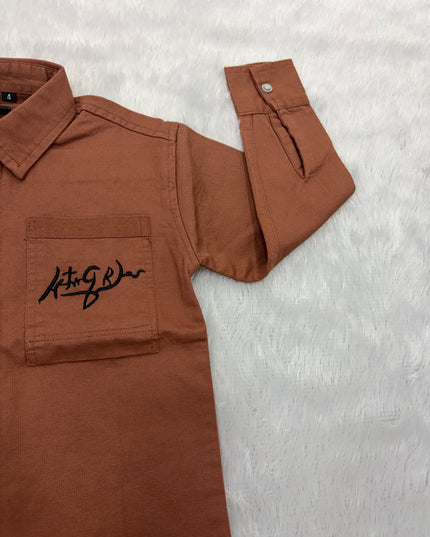 BOYS SHIRTS CODE-B90 He and She Boys Brown Full Sleeve Casual Cotton Shirt | Stylish Party & Casual Wear for Kids