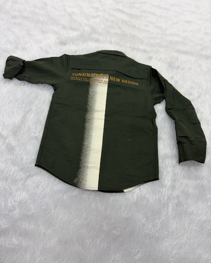 BOYS SHIRTS CODE-B82 Boys Olive Green Printed Full Sleeve Casual Shirt | Stylish Kids Cotton Blend Shirt