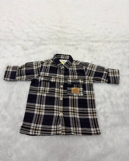 BOYS SHIRTS CODE-B83 Boys Black & Beige Checkered Full Sleeve Cotton Casual Shirt | He And She