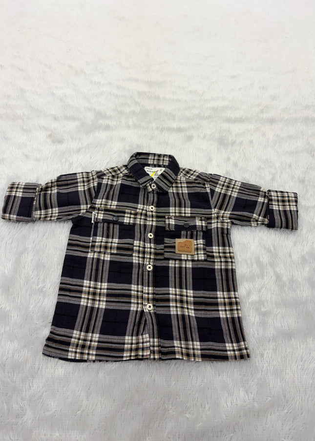 BOYS SHIRTS CODE-B83 Boys Black & Beige Checkered Full Sleeve Cotton Casual Shirt | He And She