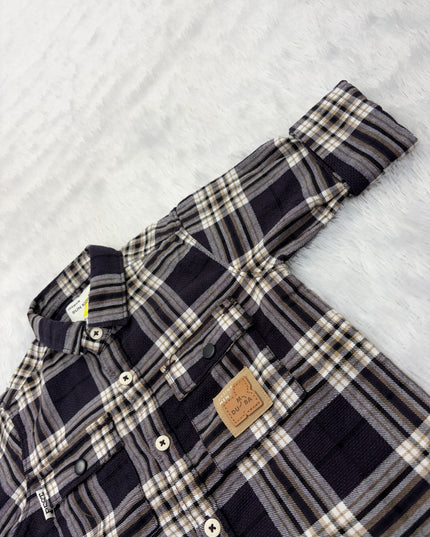 BOYS SHIRTS CODE-B83 Boys Black & Beige Checkered Full Sleeve Cotton Casual Shirt | He And She