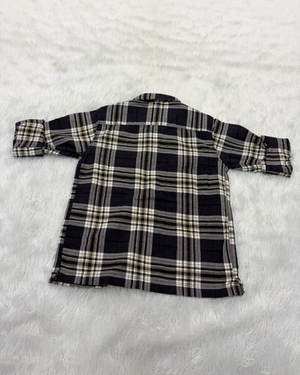 BOYS SHIRTS CODE-B83 Boys Black & Beige Checkered Full Sleeve Cotton Casual Shirt | He And She