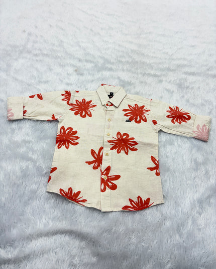 BOYS SHIRTS CODE-B81 He and She Boys Cream Floral Printed Full Sleeve Casual Shirt