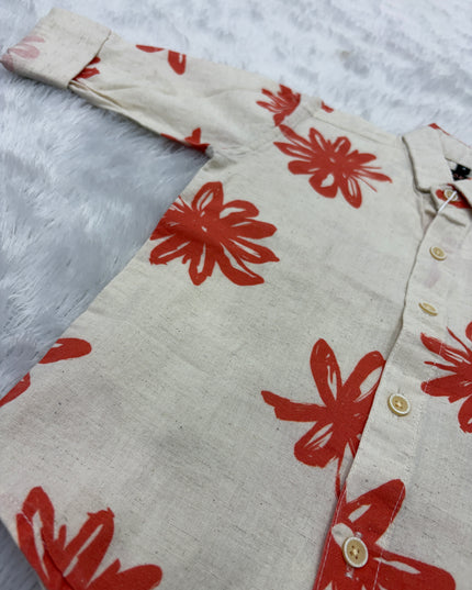 BOYS SHIRTS CODE-B81 He and She Boys Cream Floral Printed Full Sleeve Casual Shirt