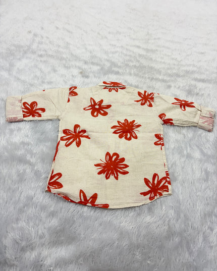 BOYS SHIRTS CODE-B81 He and She Boys Cream Floral Printed Full Sleeve Casual Shirt