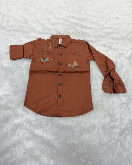 BOYS SHIRTS CODE-B79 He and She Boys Rust Brown Full Sleeve Casual Shirt | Stylish Party Wear Shirt for Kids