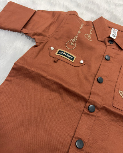 BOYS SHIRTS CODE-B79 He and She Boys Rust Brown Full Sleeve Casual Shirt | Stylish Party Wear Shirt for Kids