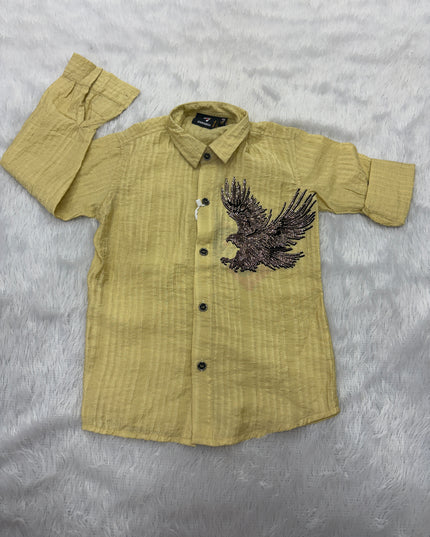 BOYS SHIRTS CODE-B76 He And She Boys Yellow Eagle Embroidered Full Sleeve Casual Shirt for Kids