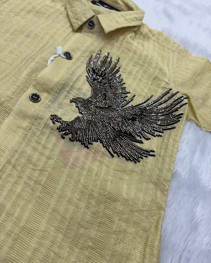 BOYS SHIRTS CODE-B76 He And She Boys Yellow Eagle Embroidered Full Sleeve Casual Shirt for Kids