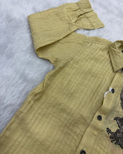 BOYS SHIRTS CODE-B76 He And She Boys Yellow Eagle Embroidered Full Sleeve Casual Shirt for Kids
