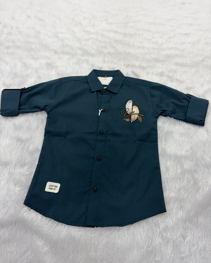 BOYS SHIRTS  CODE-B78 Boys Premium Embroidered Full Sleeve Casual Shirt | White, Black & Dark Green | He and She