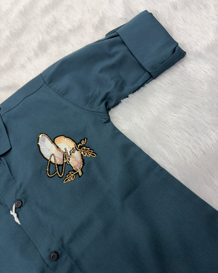 BOYS SHIRTS  CODE-B78 Boys Premium Embroidered Full Sleeve Casual Shirt | White, Black & Dark Green | He and She