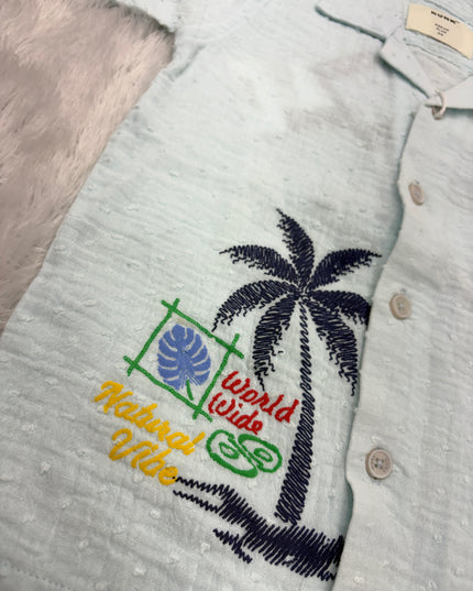 BOYS SHIRTS CODE-B93 He And She Boys Mint Green Embroidered Casual Cotton Shirt | Half Sleeve Summer Shirt for Kids