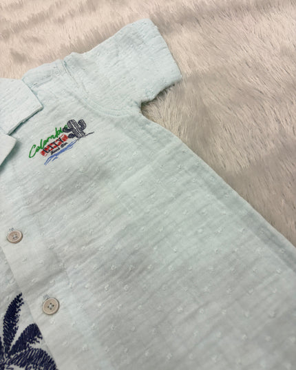 BOYS SHIRTS CODE-B93 He And She Boys Mint Green Embroidered Casual Cotton Shirt | Half Sleeve Summer Shirt for Kids