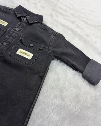 BOYS SHIRTS CODE-B77 He And She Boys Black Denim Casual Shirt | Stylish Full Sleeve Kids Shirt