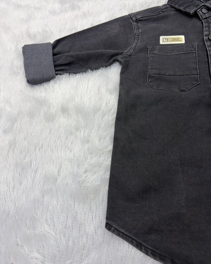 BOYS SHIRTS CODE-B77 He And She Boys Black Denim Casual Shirt | Stylish Full Sleeve Kids Shirt