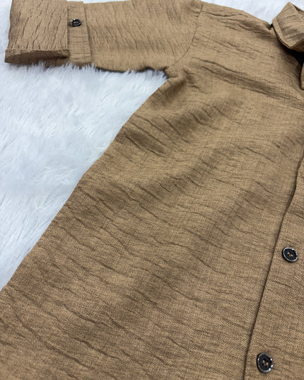 BOYS SHIRTS CODE-B92 He And She Boys Brown Full Sleeve Party Wear Shirt with Bow Tie | Stylish Kids Casual & Formal Shirt