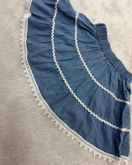 GIRLS WESTERN SET CODE-B100 He and She Girls White Embroidered Top & Blue Denim Skirt Western Set for Kids