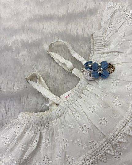 GIRLS WESTERN SET CODE-B100 He and She Girls White Embroidered Top & Blue Denim Skirt Western Set for Kids