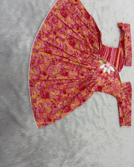 GIRLS ETHNIC WEAR CODE-B98 He And She Girls Pink Floral Ethnic Wear Set with Dhoti Pants | Traditional Festive Outfit for Girls