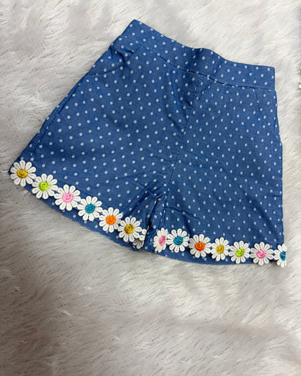 GIRLS WESTERN SET CODE-B102 He and She Girls Blue Polka Dot Floral Western Co-Ord Set | Sleeveless Top & Shorts Set for Girls