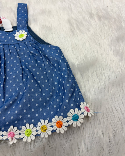 GIRLS WESTERN SET CODE-B102 He and She Girls Blue Polka Dot Floral Western Co-Ord Set | Sleeveless Top & Shorts Set for Girls