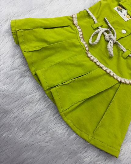 GIRLS WESTERN SET CODE-B104 Girls Lime Green Sleeveless Western Dress with Belt | Stylish Party & Casual Wear for Kids