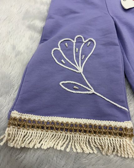 GIRLS WESTERN SET CODE-B103  Girls Lavender Embroidered Western Co-Ord Set with Fringe Detail | He And She
