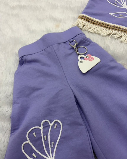 GIRLS WESTERN SET CODE-B103  Girls Lavender Embroidered Western Co-Ord Set with Fringe Detail | He And She