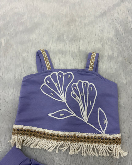 GIRLS WESTERN SET CODE-B103  Girls Lavender Embroidered Western Co-Ord Set with Fringe Detail | He And She