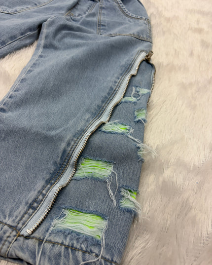 GIRLS JEANS & PLAZO CODE-B106 Girls Light Blue Wide Leg Denim Palazzo Jeans with Side Zip & Distressed Design