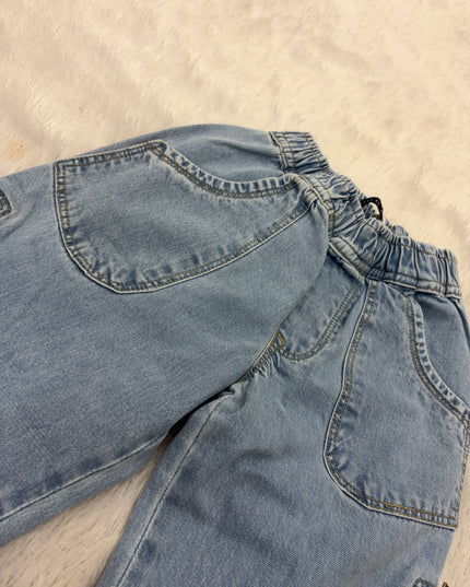 GIRLS JEANS & PLAZO CODE-B106 Girls Light Blue Wide Leg Denim Palazzo Jeans with Side Zip & Distressed Design