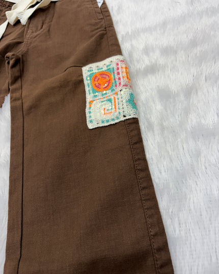 GIRLS JEANS&PLAZO CODE-B107 He And She Girls Brown Embroidered Palazzo Pant | Stylish Wide-Leg Kids Bottom Wear