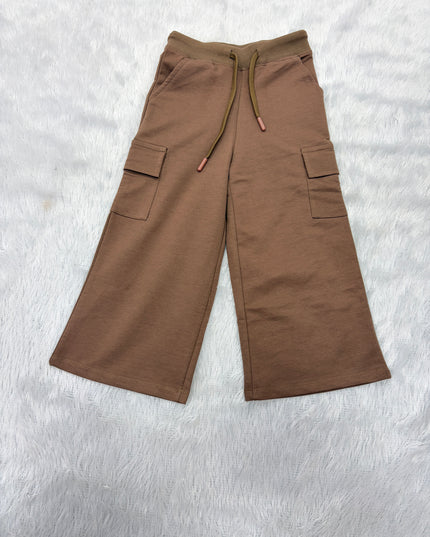 GIRLS JEANS&PLAZO CODE-B108 Girls Brown Cargo Palazzo Pants | Comfortable Wide Leg Cotton Blend Bottom Wear for Kids