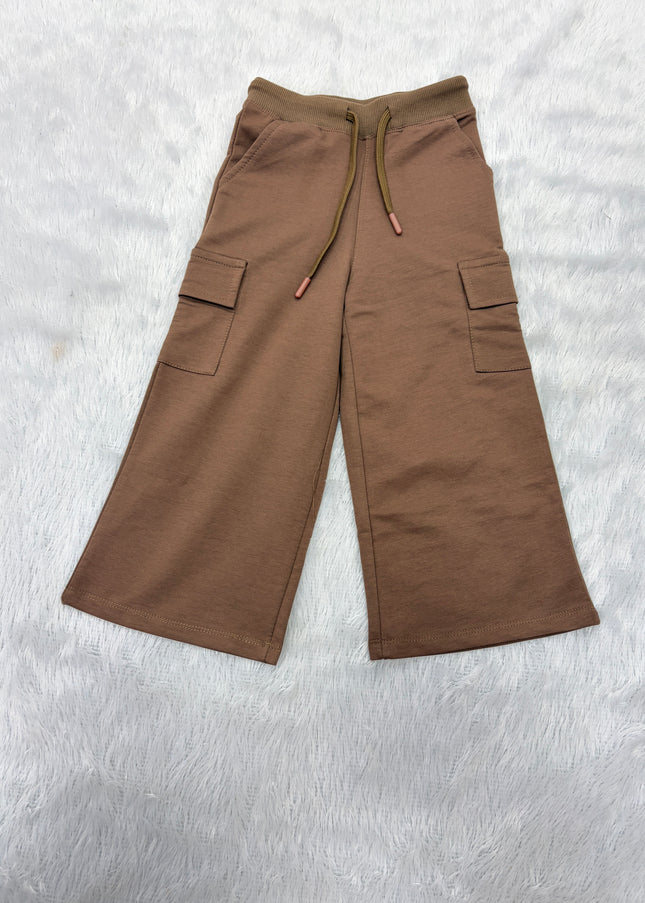 GIRLS JEANS&PLAZO CODE-B108 Girls Brown Cargo Palazzo Pants | Comfortable Wide Leg Cotton Blend Bottom Wear for Kids