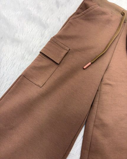 GIRLS JEANS&PLAZO CODE-B108 Girls Brown Cargo Palazzo Pants | Comfortable Wide Leg Cotton Blend Bottom Wear for Kids
