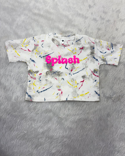 GIRLS WESTERN CORD SET CODE-B105 Girls Splash Print Western Co-ord Set | Half Sleeve T-Shirt & Shorts Set for Girls | He and She