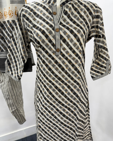 LADIES KURTI SET CODE-A117 Women's Grey Printed Kurta Pant Set with Dupatta | Ethnic Cotton Blend Suit Set