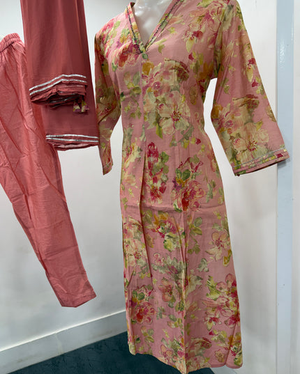 LADIES KURTI SET CODE-A126 Women's Pink Floral Printed Kurta Pant Set with Dupatta | Elegant Ethnic Wear