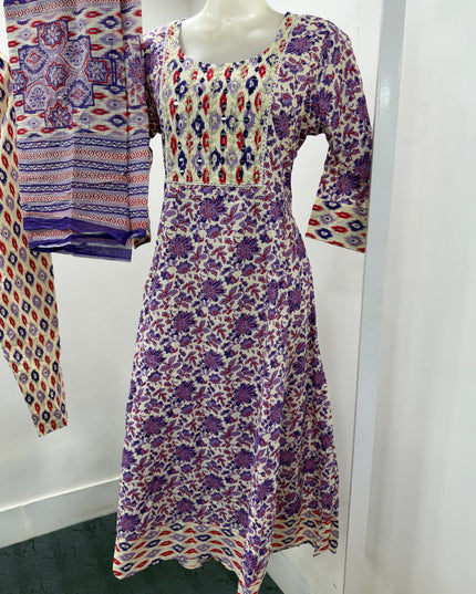LADIES KURTI SET CODE-A105 Women's Purple Floral Printed 3 Piece Kurti Set with Pant & Dupatta | Ethnic Wear