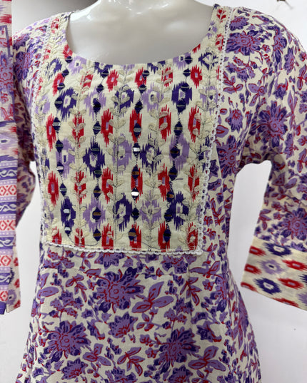 LADIES KURTI SET CODE-A105 Women's Purple Floral Printed 3 Piece Kurti Set with Pant & Dupatta | Ethnic Wear